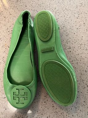Tory Burch Bright Green Logo Ballet Flats